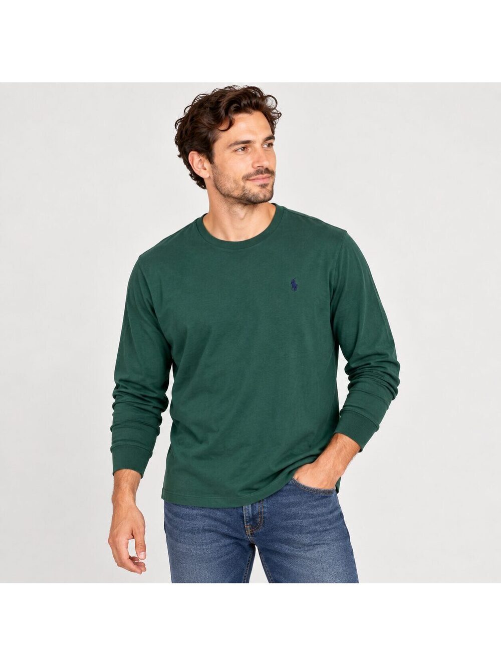 Polo Ralph Lauren Men's L Dark Green Cotton Long Sleeve Crewneck Shirt